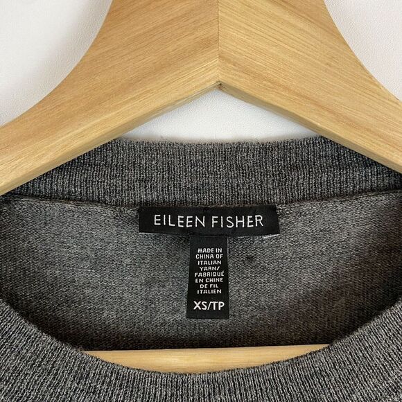 Eileen Fisher Merino Wool Sweater Gray Left Hip Pocket XS Boxy Office Minimalist - Picture 7 of 11